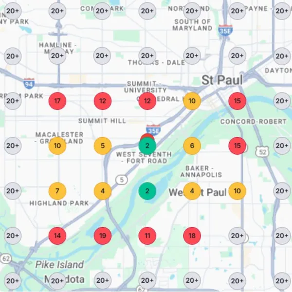 After: many more green top 3 ranking points across St. Paul