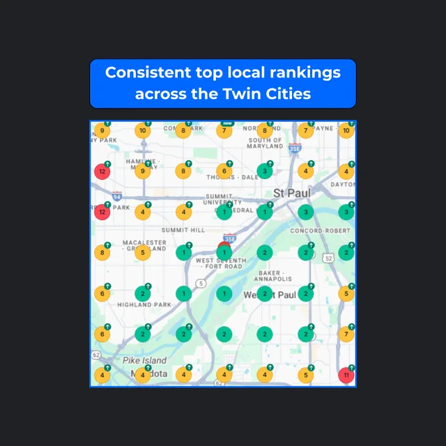 Map: consistent top local rankings across the Twin Cities
